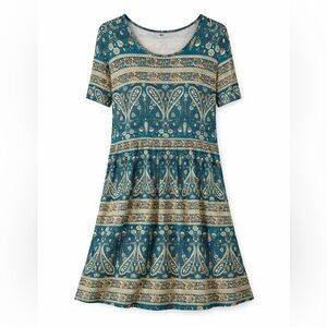 Your Style 3XL Teal Paisley Boho Dress Plus Size Glowy A-Line Side Pockets NWOT